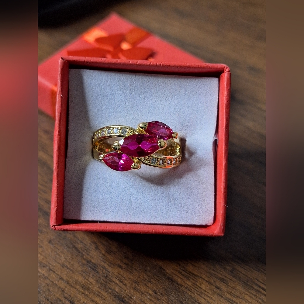 Swarovski Crystal Triple Marquise Ring Gold Tone Statement